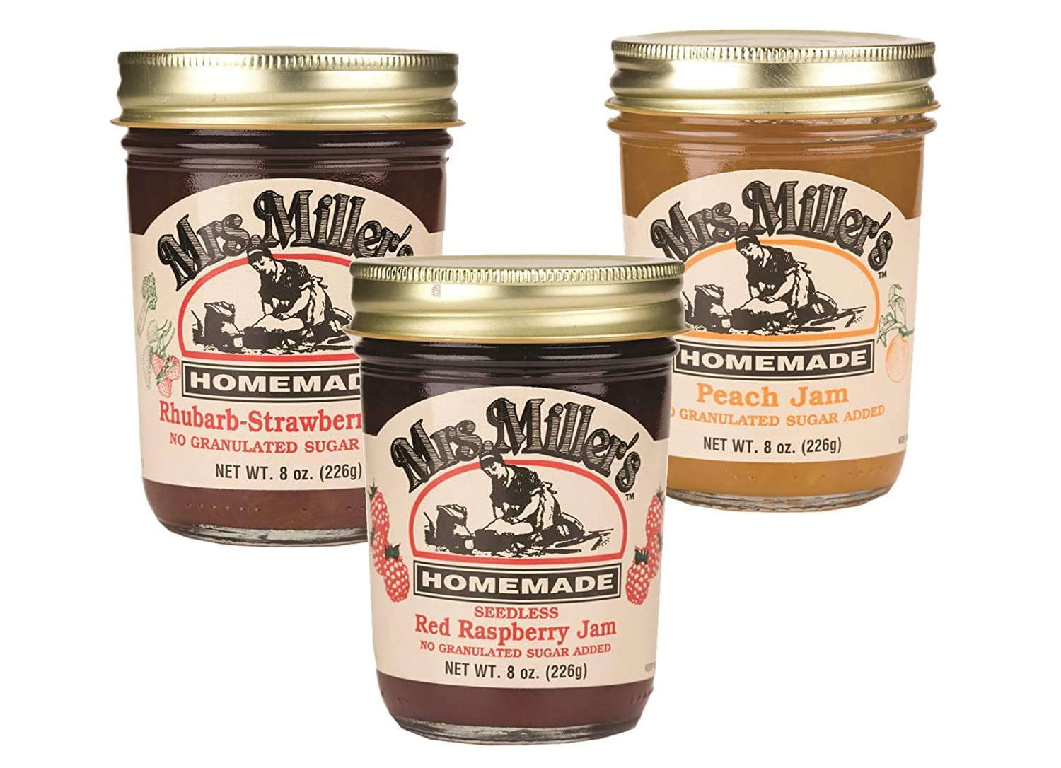 Mrs. Miller's No Sugar Jam Variety 3-Pack: Rhubarb Strawberry, Seedless ...