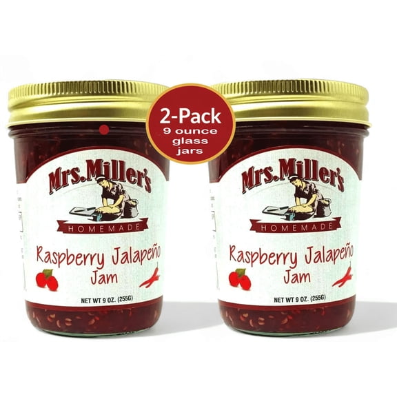 Mrs. Miller's Red Raspberry Jalapeno Jam, 2-pack, 9 oz, Sweet and Spicy, GMO-Free