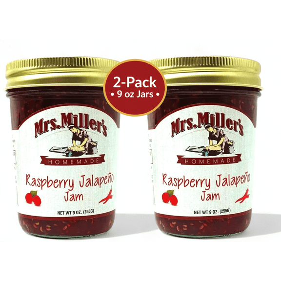 Mrs. Miller's Red Raspberry Jalapeno Jam, 2-pack, 9 oz, Sweet and Spicy, GMO-Free