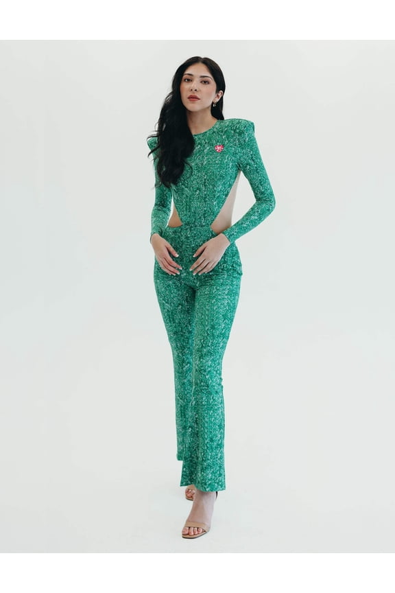 Backless Printed Sequin Athleisure Green, Verde Mi Amor Jumpsuit (Women's)