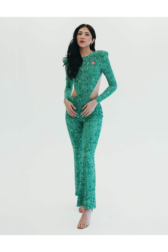 Backless Printed Sequin Athleisure Green, Verde Mi Amor Jumpsuit (Women's)