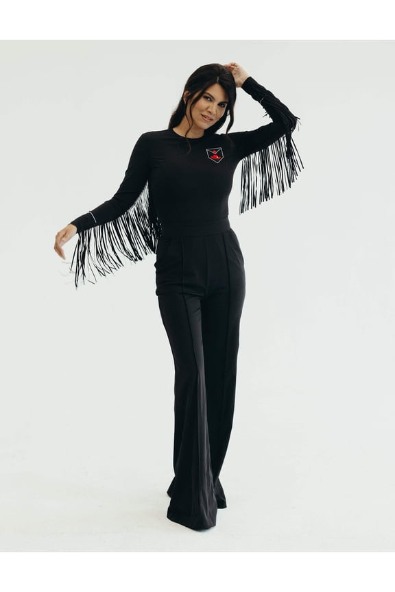 Long-Sleeve Fringe Arms Athleisure Black, Fringy Baby Jumpsuit (Women's)