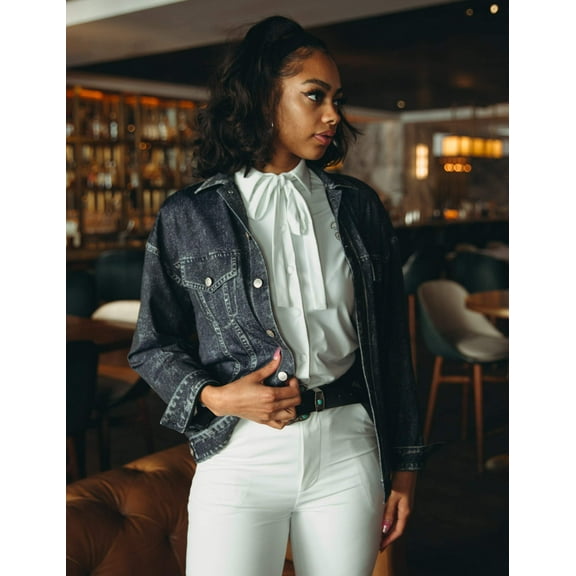 Mrs Momma Bear Long-Sleeve Printed Denim Athleisure Black, Denim Jacket (Women's)