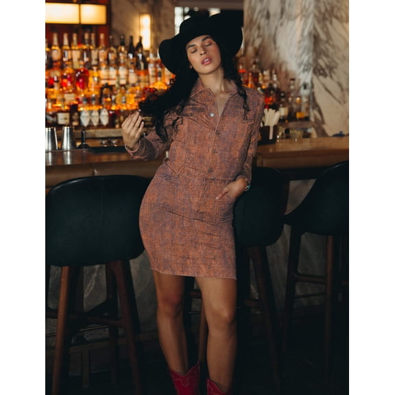 Mrs Momma Bear Long-Sleeve Printed Denim Athleisure Orange, Denim Midi Dress (Women's)