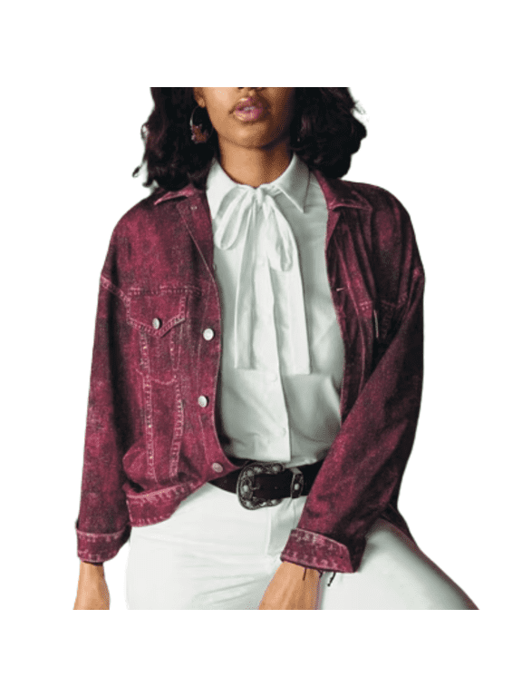 Women's Long-Sleeve Printed Denim Jacket, Magenta