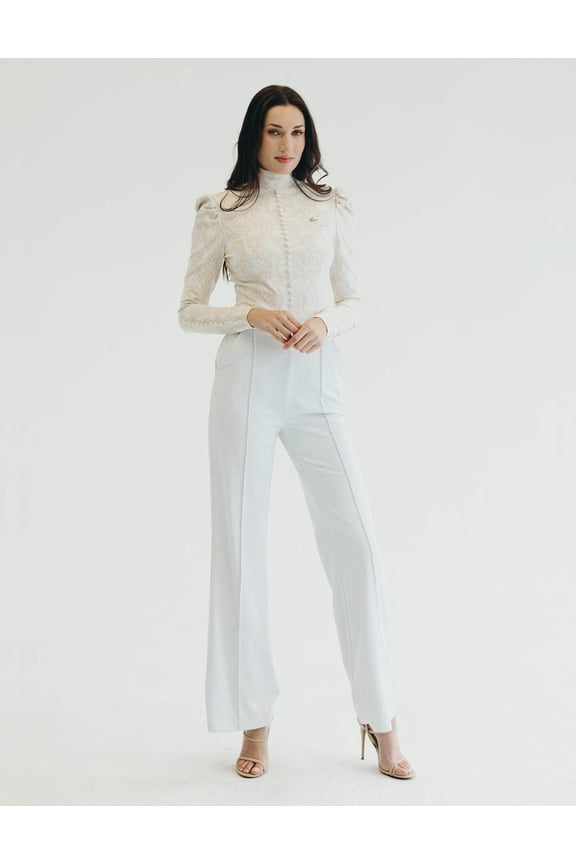 Long-Sleeve Printed Lace Athleisure White, I Do Jumpsuit (Women's)