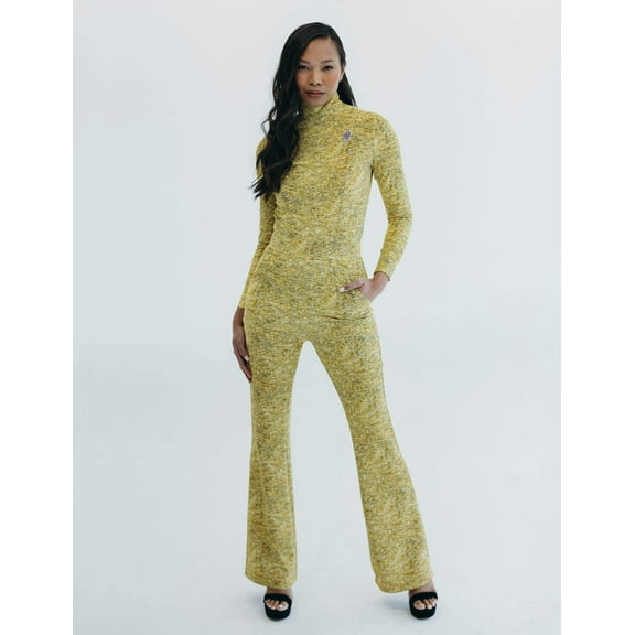 Mrs Momma Bear Long-Sleeve Printed Sequin Athleisure Gold, Lucky Lady Jumpsuit (Women's)