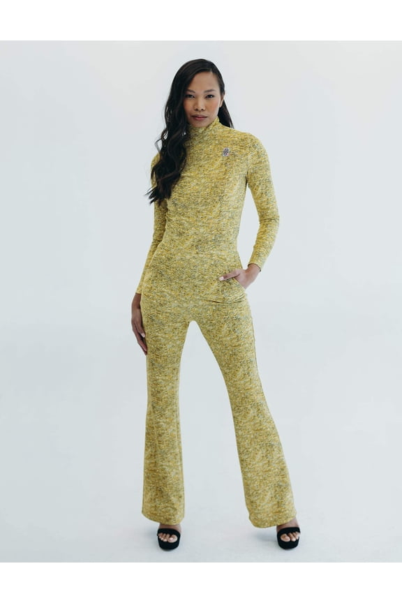 Long-Sleeve Printed Sequin Athleisure Gold, Lucky Lady Jumpsuit (Women's)