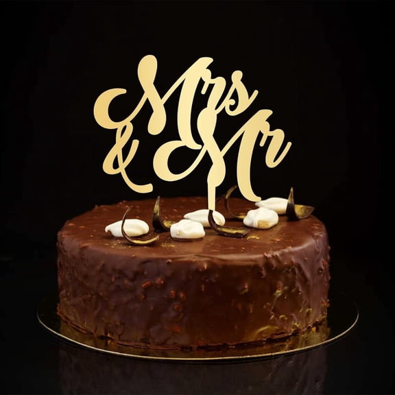 Mrs & Mr Rustic Wedding Engagement Cake Toppers Gold Silhouette Personalized Elegant Bride And Groom Cake Toppers For Bridal Shower Bachelorette Party Supplies Engagement Gifts For Couple