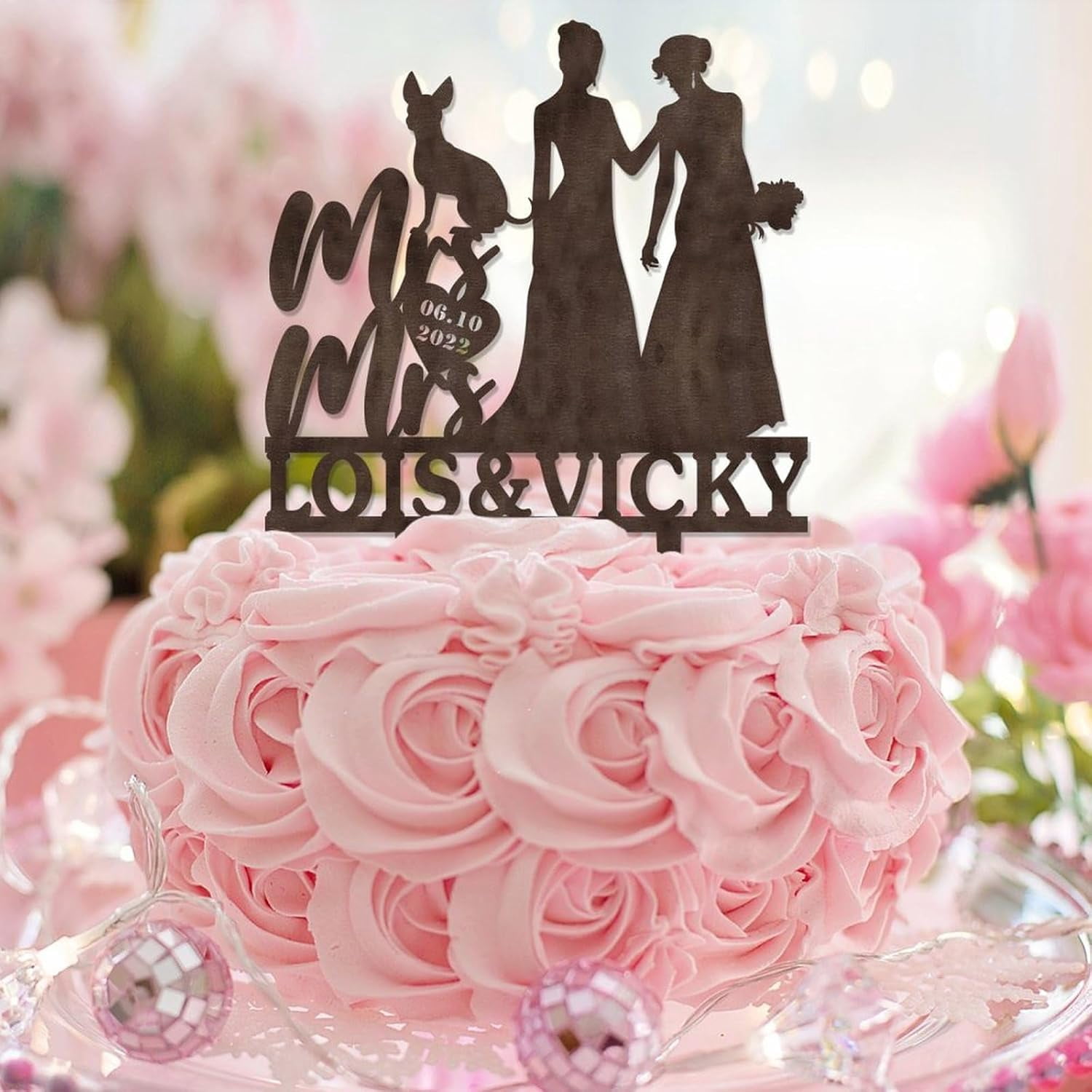 Mrs & Mrs Wedding Cake Topper - Double Sided Silver Glitter, LGBT Love Is Love, Anniversary Decor