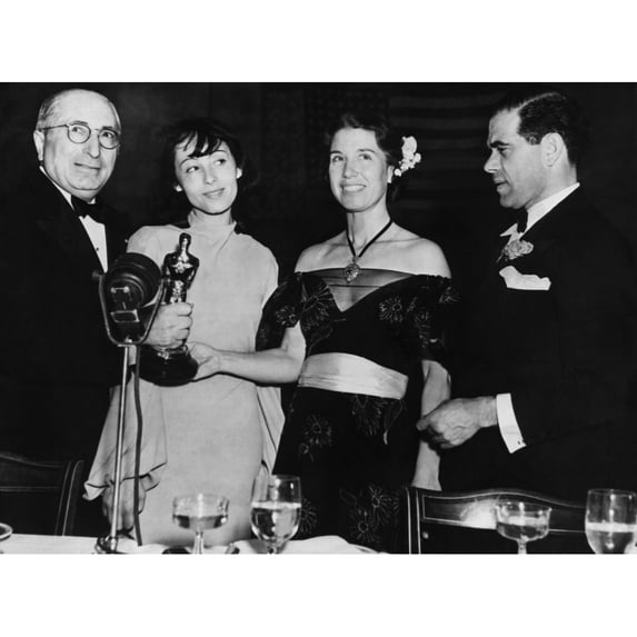 Mrs. Spencer Tracy Received The Oscar For Her Husband Tracy At The Academy Awards For 1937. L-R Louis B. Meyer Luise
