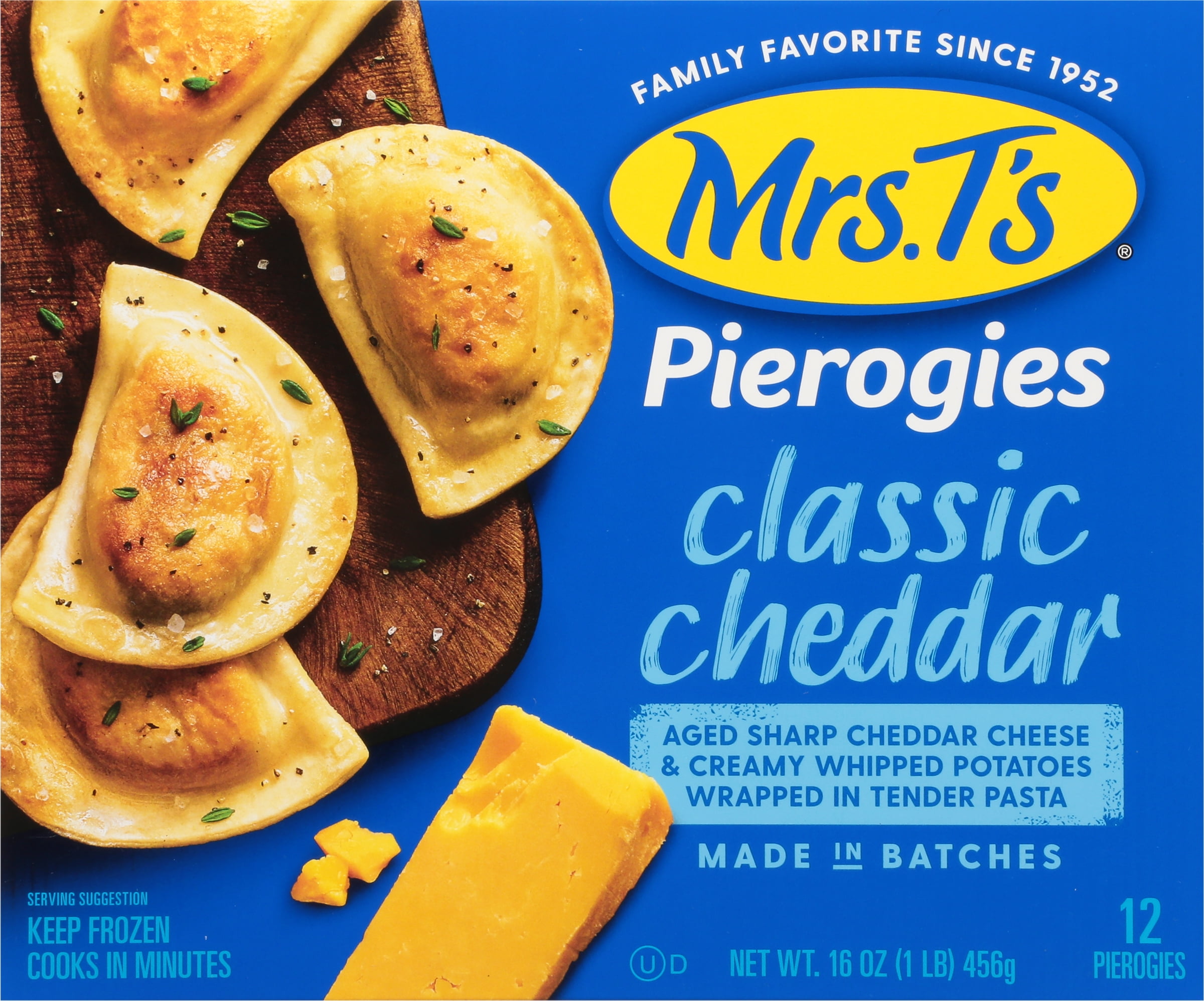 Mrs. T's Pierogies Classic Cheddar, 12 Count, 16.0oz Box (Frozen)