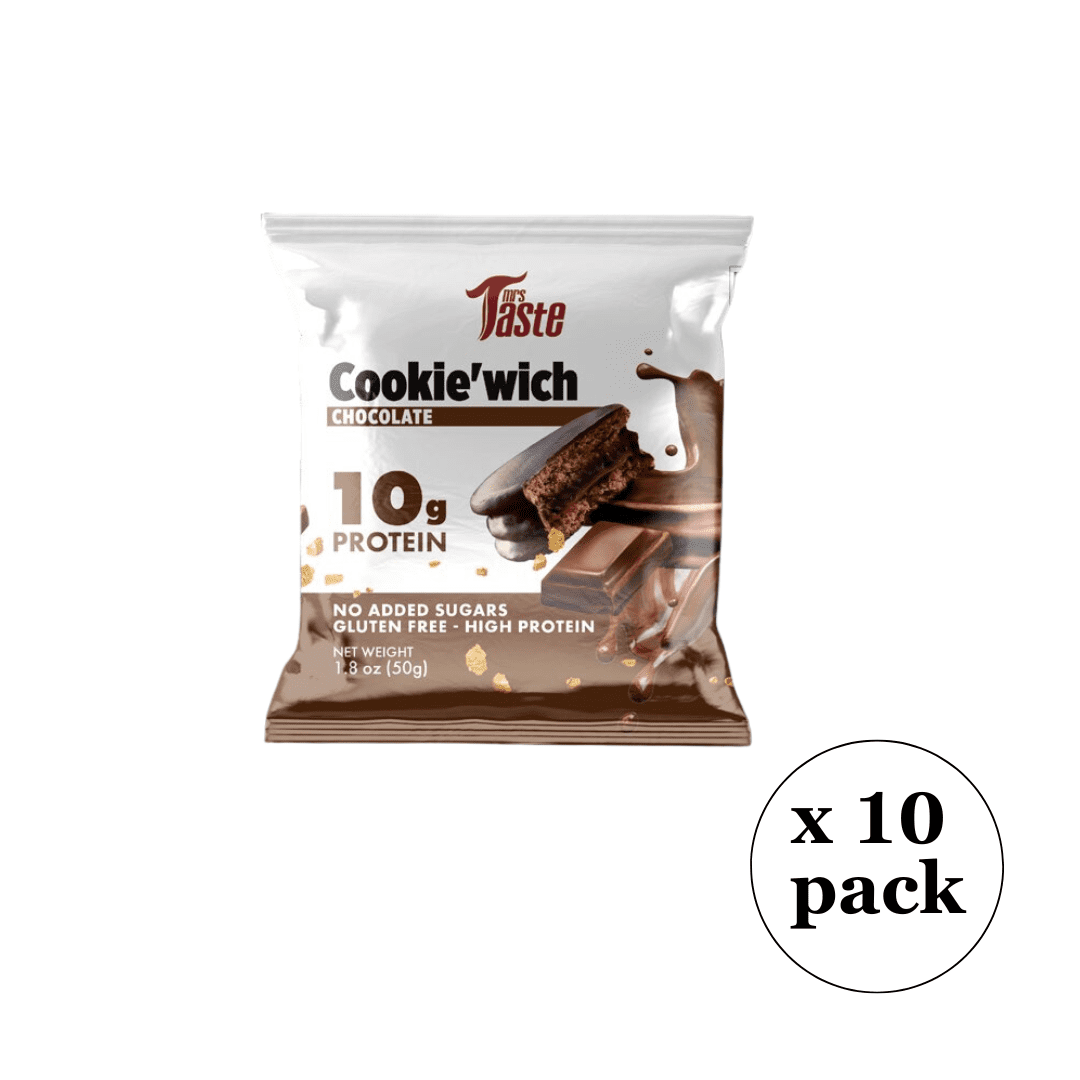 Mrs Taste Cookie’Wich Chocolate Zero Sugar, High Protein, Gluten Free, Box of 10 Pack