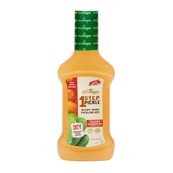 Mrs. Wages 1 Step Pickle Cherry Habanero Pickling Mix, DIY Fresh Pickles in 8 Hours, Gluten Free, Kosher, No Artificial Flavor,16 fl oz Bottle