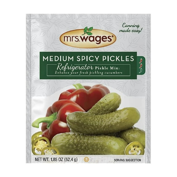 Mrs. Wages Medium Spicy Pickles Refrigerator Pickle Mix | Quick and Easy | Flavorful Spice | 1.85 oz Granules Packet