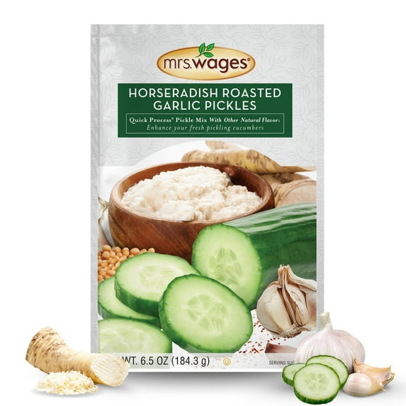 Mrs. Wages Horseradish Roasted Garlic Pickles Quick Process Mix | Simple-to-Use | Flavorful Spice | Easy Way to Make Pickles | 6.5 oz Packet