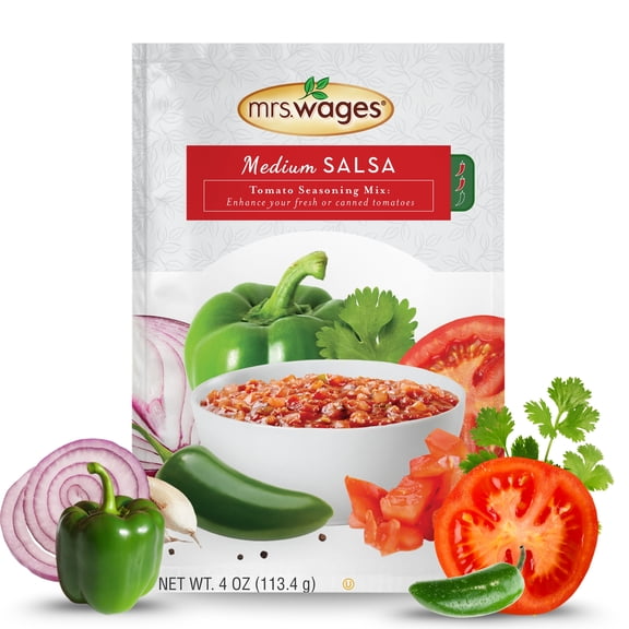 Mrs. Wages Medium Classic Salsa Seasoning Mix | Easy-to-Use | Quick Homemade Salsa | Medium Heat Flavor | Shelf Stable | 0.8 oz packet