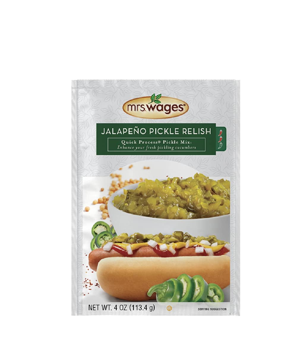 Mrs. Wages Medium Jalapeno Pickle Relish Quick Process Mix | Quick and Easy | Jalapeno Pickle Flavoring | 3.88 oz Packet