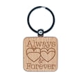 thumbnail image 1 of Mrs and Mrs Always and Forever Wedding Gown Hearts Square Keychain Charm Tag - Engraved Wood, 1 of 6