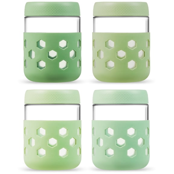 Mrsdry 4-Pack 16oz Glass Mason Jars with Silicone Sleeves, Airtight BPA-Free Overnight Oats Containers with Lids, Dishwasher Safe Leak-Proof Meal Prep Jars for Chia Pudding, Yogurt, Snacks