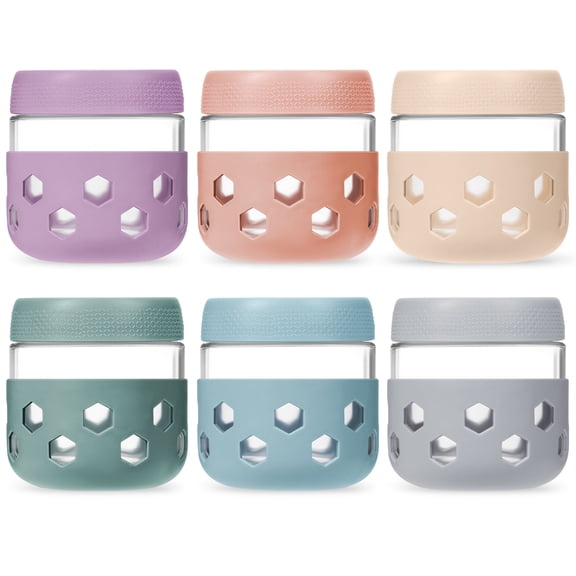 Mrsdry 10 oz Overnight Oats Containers with Lids and Silicone Sleeves, Glass Mason Jars with Airtight Lid, Dishwasher Safe, Wide Mouth Chia Seed Pudding Meal Prep Jar for Yogurt Berries Snack