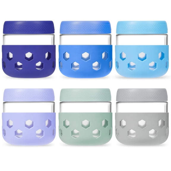 Mrsdry 10 oz Glass Mason Jars with Silicone Sleeves, Airtight BPA-Free Overnight Oats Containers with Lids, Dishwasher Safe Leak-Proof Meal Prep Jars for Chia Pudding, Yogurt, Snacks