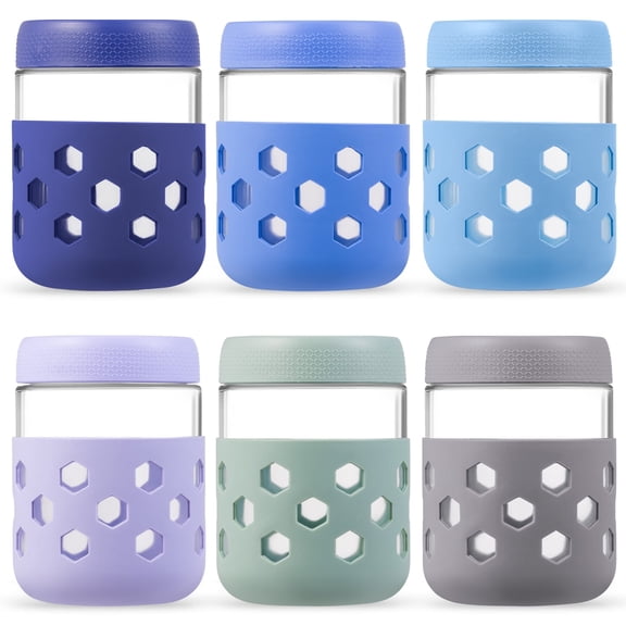 Mrsdry 16 oz Glass Mason Jars with Silicone Sleeves, Airtight BPA-Free Overnight Oats Containers with Lids, Dishwasher Safe Leak-Proof Meal Prep Jars for Chia Pudding, Yogurt, Snacks