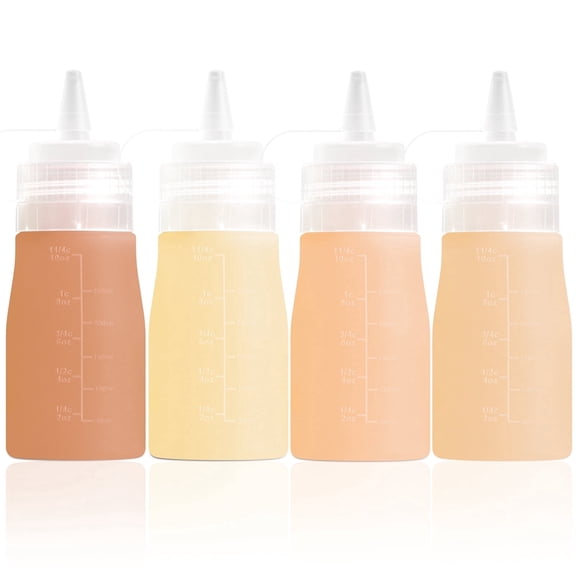 Mrsdry Condiment Squeeze Bottles, 12 oz Silicone Squeeze Bottles For Sauces, Leak Proof Condiment Container with Extra Interchangeable lid, Easy Squeeze for Oil, Honey & Dressings, BPA FREE (4 Pack)