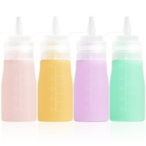 Mrsdry Condiment Squeeze Bottles, 12 oz Silicone Squeeze Bottles For Sauces, Leak Proof Condiment Container with Extra Interchangeable lid, Easy Squeeze for Oil, Honey & Dressings, BPA FREE (4 Pack)