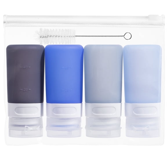 Mrsdry Condiment Squeeze Bottles for Sauces, 2-oz Mini Silicone Salad Dressing Container to Go with Snack Storage Bag, Leakproof Sauce Bottles for Lunch Box, 4 Pack, Blue