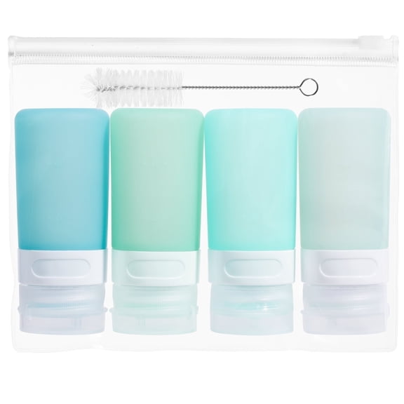Mrsdry Condiment Squeeze Bottles for Sauces, 2-oz Mini Silicone Salad Dressing Container to Go with Snack Storage Bag, Leakproof Sauce Bottles for Lunch Box, 4 Pack, Mint