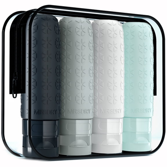 Mrsdry Leak Proof Squeezable 3 oz Refillable Travel Bottles for Shampoo Conditioner Lotion, TSA Approved, Gray, 4 Pack