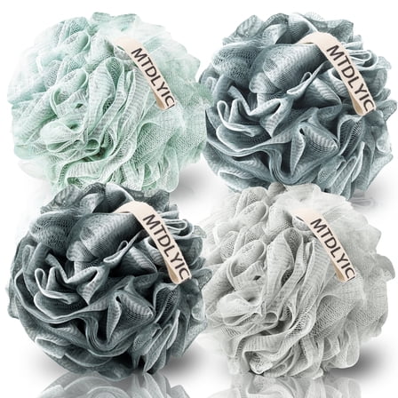 Mrsdry Loofah Sponge, XXL Large Loofah 100g 4 Pack, Bath Sponge Soft Mesh Shower Loofah for Men, Body Scrub, Shower Pouf Bath Accessories, for Body Wash, Soap (Blue Gray)