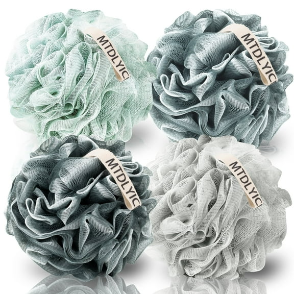Mrsdry Loofah Sponge, XXL Large Loofah 100g 4 Pack, Bath Sponge Soft Mesh Shower Loofah for Men, Body Scrub, Shower Pouf Bath Accessories, for Body Wash, Soap (Blue Gray)