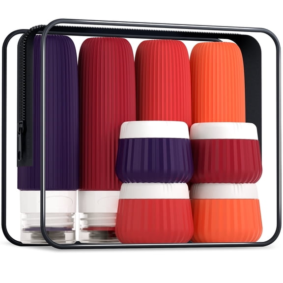 Mrsdry Travel Bottles - 8 Pack, TSA Approved 3 oz Travel Containers for Toiletries, Clear Bag, Leak Proof Silicone Squeezable Essentials Jars
