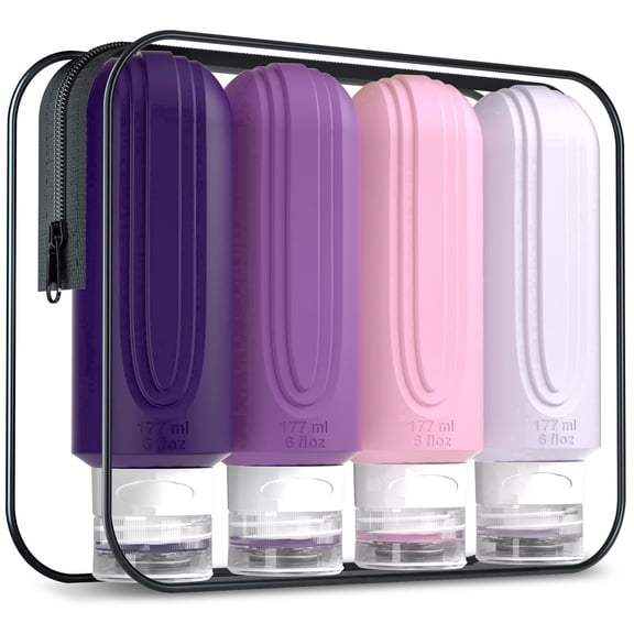 Mrsdry Travel Bottles for Toiletries, Large 6oz Oversize Containers, BPA Free Leak Proof Tubs Refillable Liquid Travel Accessories with Toiletry Bag for Cometic Shampoo and Lotion Soap (4 Pack)