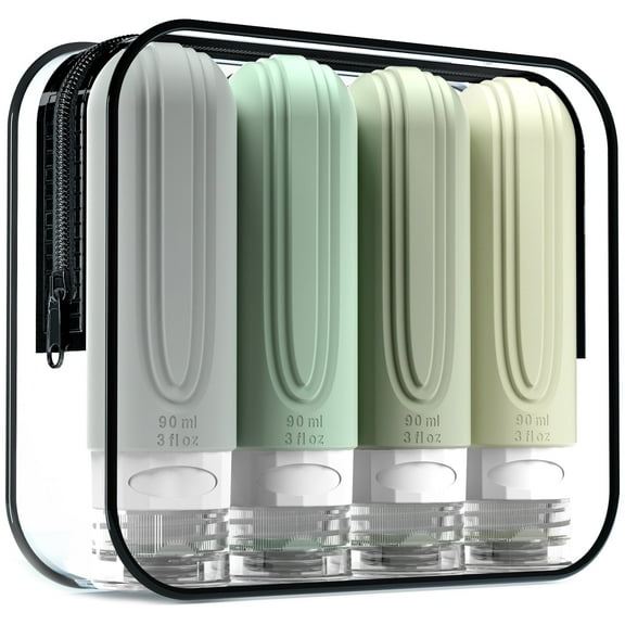 Mrsdry Travel Bottles for Toiletries, Tsa Approved 3oz Travel Size Containers BPA Free Leak Proof Refillable Liquid Silicone Squeezable Travel Accessories for Shampoo Conditioner Lotion (4 Pack)