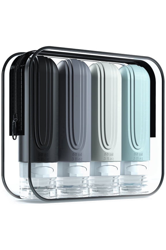 Travel Bottles for Toiletries, Tsa Approved 3oz Travel Size Containers BPA Free Leak Proof Refillable Liquid Silicone Squeezable Travel Accessories for Shampoo Conditioner Lotion (4 Pack)