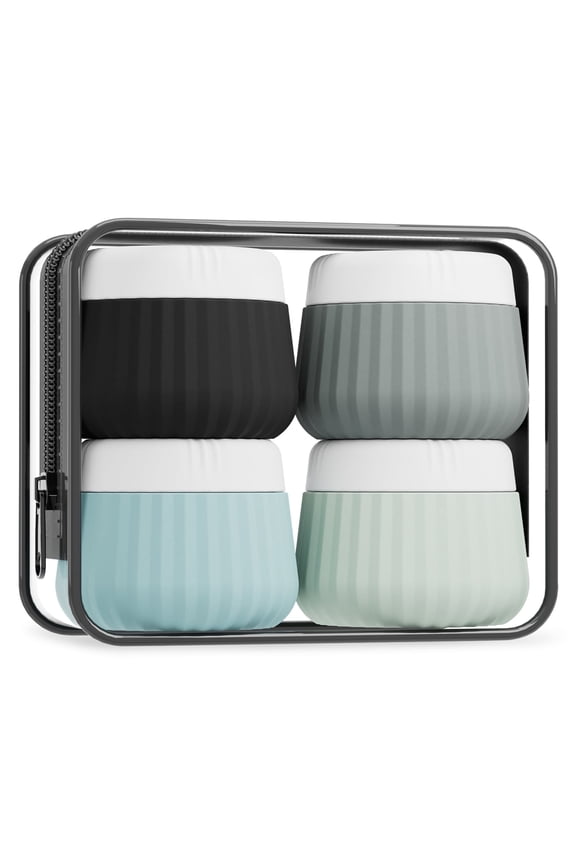 Travel Containers for Toiletries 4 Pack, TSA Approved Travel Size Toiletries, Portable Size Containers, With Clear Bag Leak Proof Silicone Jars, Essentials Creams Jars Carrying Small Items