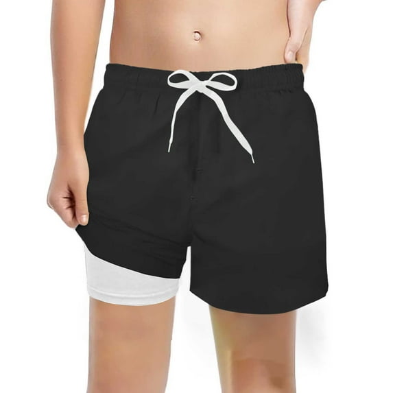 Mrzhqd Boys Fashion Swim Trunks With Compression Liner Solid Color Casual Stretch Swim Shorts With Drawstring Summer Kids Swimsuits