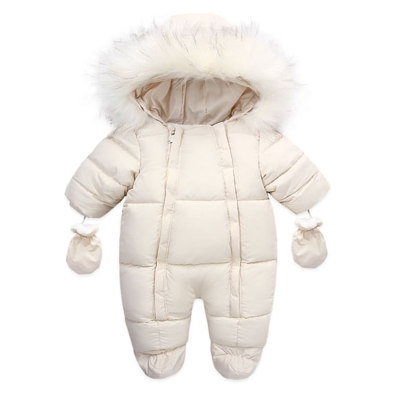 Mrzhqd Coat For Boys Toddler Size 0-6 Months Baby Girl Winter Snowsuit Jacket Clothes Zipper Jumpsuit Hooded Snow Wear Outwear Long Sleeve Crew Neck Cute Print Boy Coat Beige