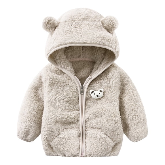 Mrzhqd Coat For Boys Toddler Size 6-12 Months Baby Girls Jacket Bear Ears Hooded Outerwear Zipper Warm Winter Long Sleeve Crew Neck Cute Print Boy Coat Grey