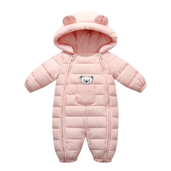 Mrzhqd Coat For Boys Toddler Size 6-12 Months Thick Snowsuit Jacket Girls Jumpsuit Outdoor Warm Windproof Baby Hooded Romper Kids Jacket Long Sleeve Crew Neck Cute Print Boy Coat Pink