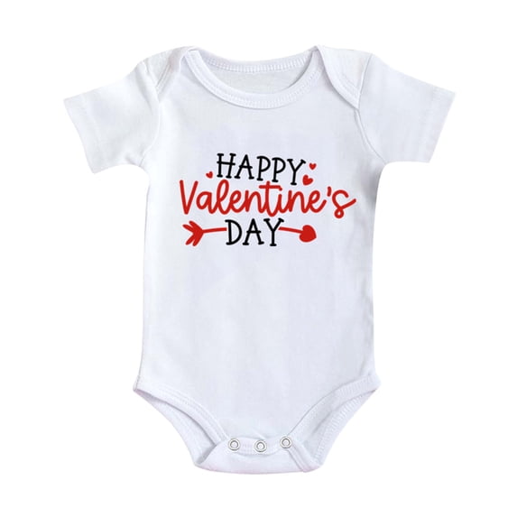 Mrzhqd Boys Girls Onesies Short Sleeve Valentines Day Letter Print Romper Clothes White Size 12-18 Months
