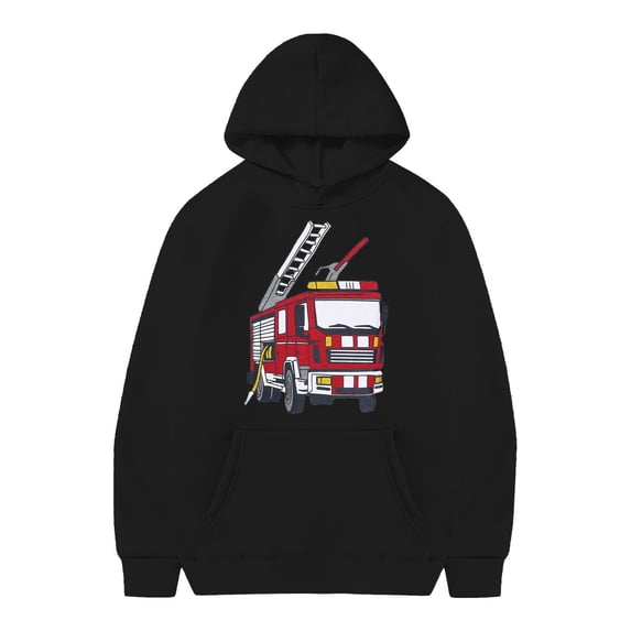 Bysome Toddler Boys Hoodies Sweatshirts Size 4-5 Years Fire Truck Printing Fashion Casual Pocket Decoration For Girls Plus Long Sleeve Crew Neck Cute Print Boys Tops Black
