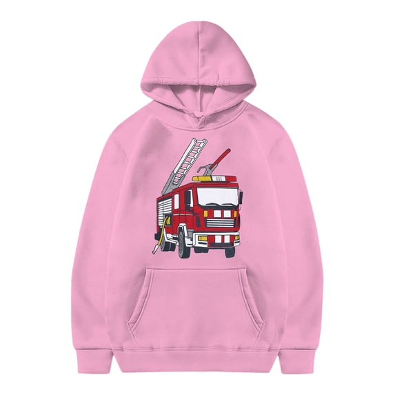 Mrzhqd Toddler Boys Hoodies Sweatshirts Size 6-7 Years Fire Truck Printing Fashion Casual Pocket Decoration For Girls Plus Long Sleeve Crew Neck Cute Print Boys Tops Pink