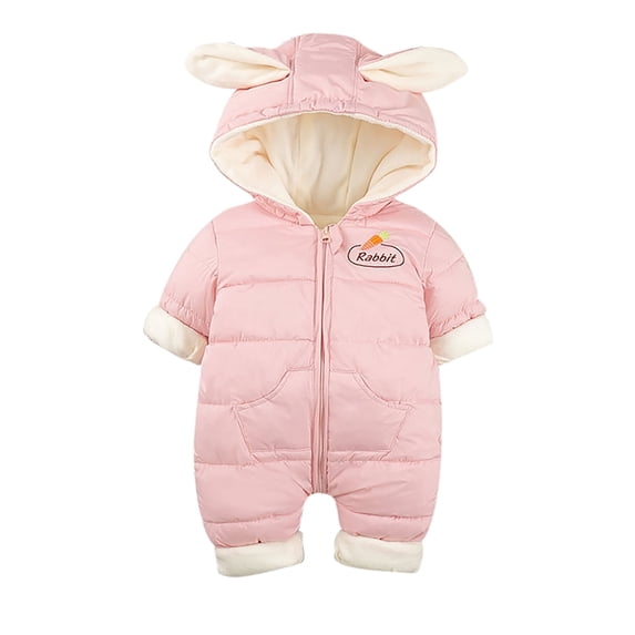 Mrzhqd Toddler Girls Boys Romper Size 12-18 Months Baby Snowsuits Hooded Cute Rabbit Ear Winter Coat Long Sleeve Crew Neck Cute Print Kids Jumpsuit Pink