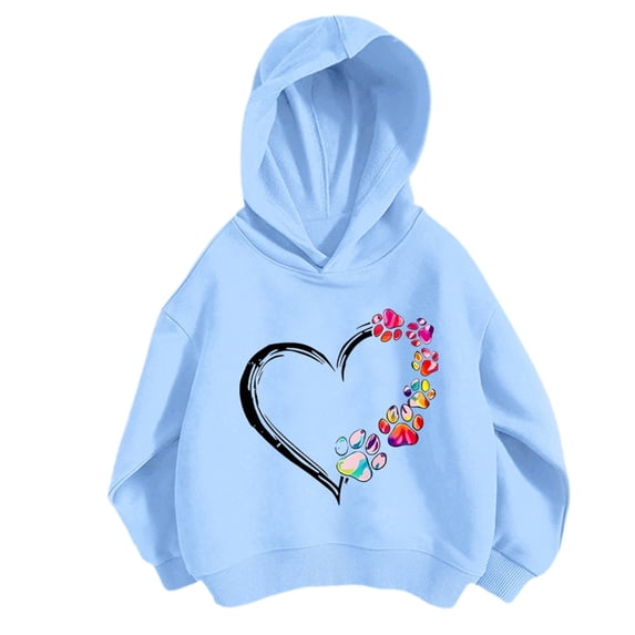 Mrzhqd Toddler Girls Hoodies Sweatshirts Size 3-4 Years Stylish Heart Print Pullover For Kids Fashionable Sweater For Long Sleeve Crew Neck Cute Print Girl Tops Blue