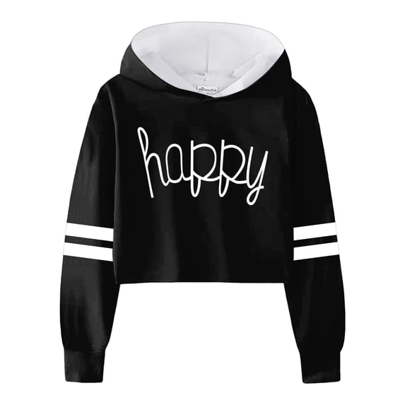 Mrzhqd Toddler Girls Hoodies Sweatshirts Size 3-4 Years Sweatshirt Kids Casual Loose Active Full Sleeves Short Pullover Letter Print Striped Crop Crew Neck Cute Print Girl Tops Black