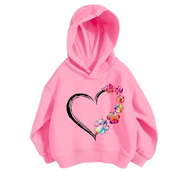 Mrzhqd Toddler Girls Hoodies Sweatshirts Size 5-6 Years Stylish Heart Print Pullover For Kids Fashionable Sweater For Long Sleeve Crew Neck Cute Print Girl Tops Pink